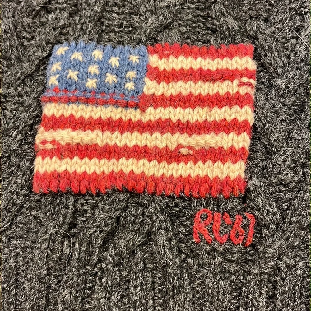 Polo Ralph Lauren Lambs Wool American Flag 67 USA Winter Scarf Scarve Cable Knit